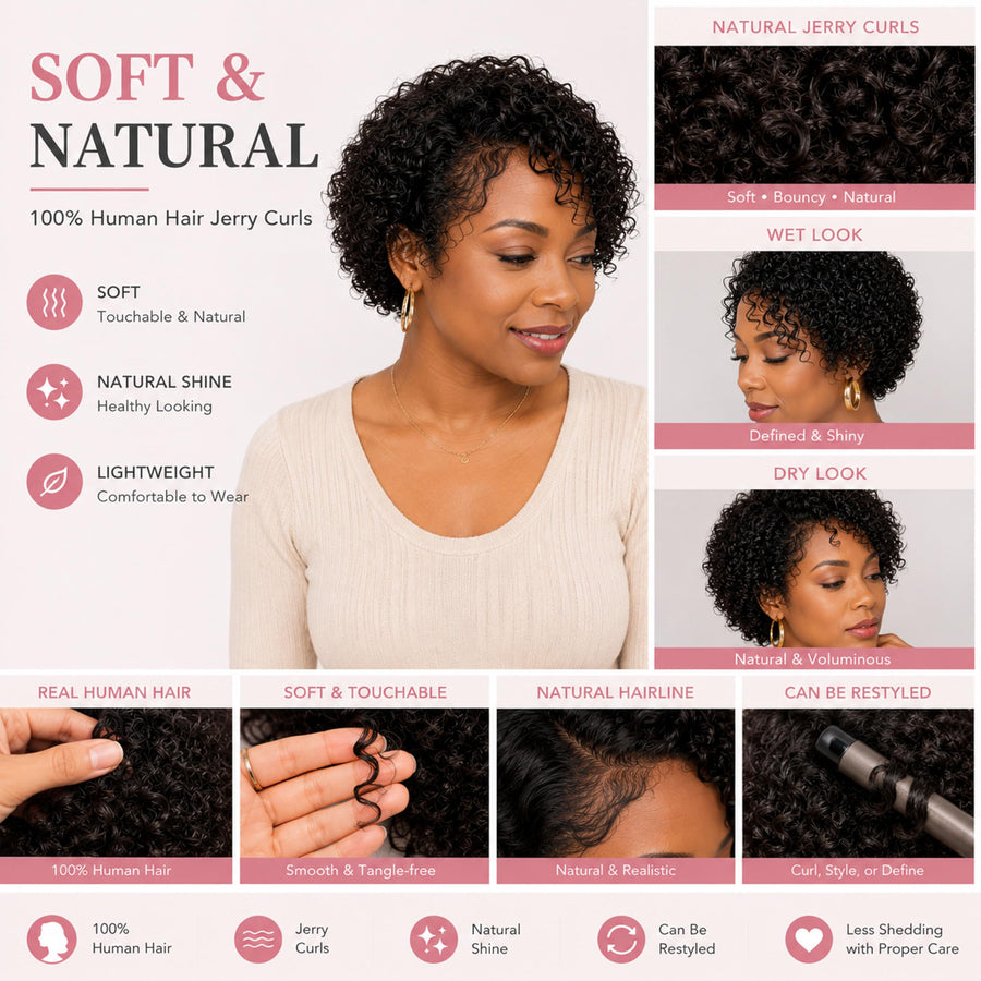 ManeMajesty 8 Inch Jerry Curly Lace Front Bob With Bangs Pixie Cut Glueless Wear and Go Human Hair Wig - FT-1800 - B0CC54FKHH