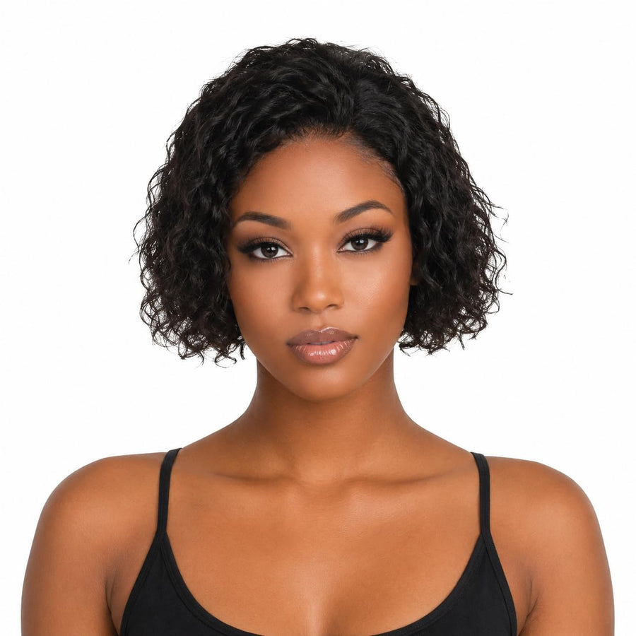 ManeMajesty 10 Inch Curly Non-Lace Bob Glueless Wear and Go Human Hair Wig - FT-1335 - B0CC55D7J8