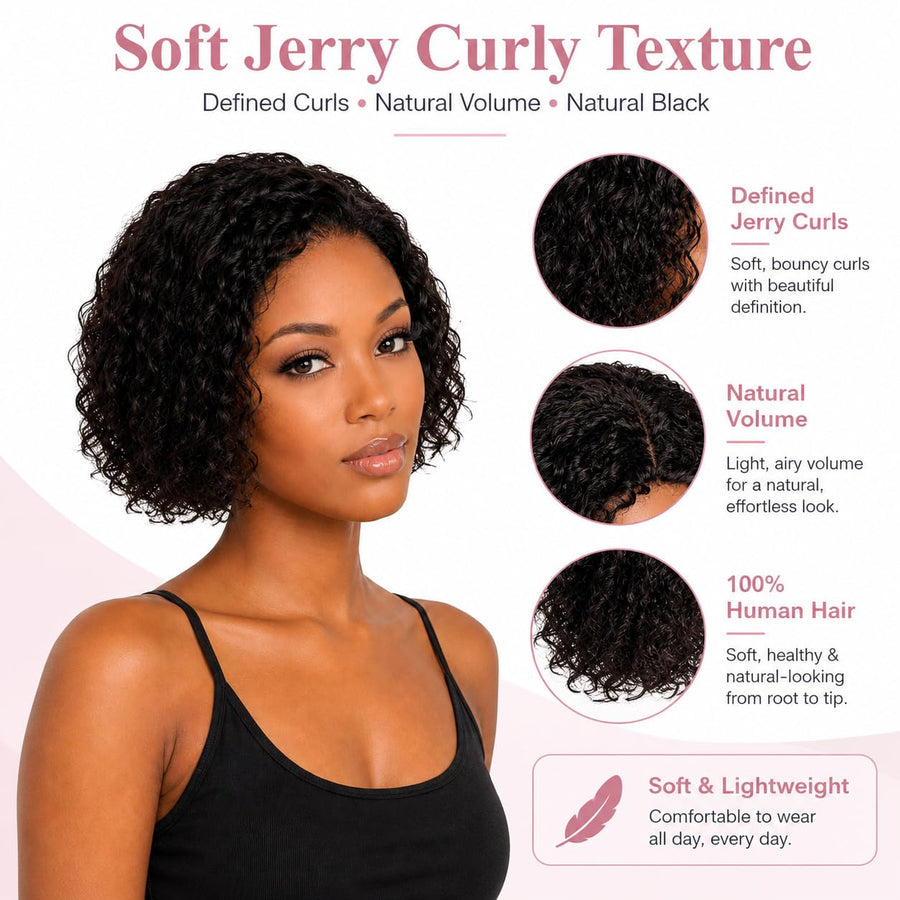ManeMajesty 10 Inch Curly Non-Lace Bob Glueless Wear and Go Human Hair Wig - FT-1335 - B0CC55D7J8