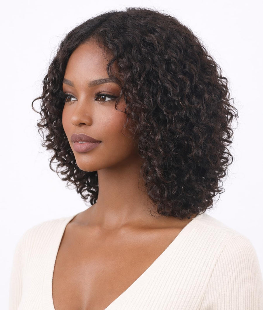 ManeMajesty Deep Curly 13x4 T Part Lace Front Glueless Human Hair Wig - FT-2211 - B0CC57CKSX