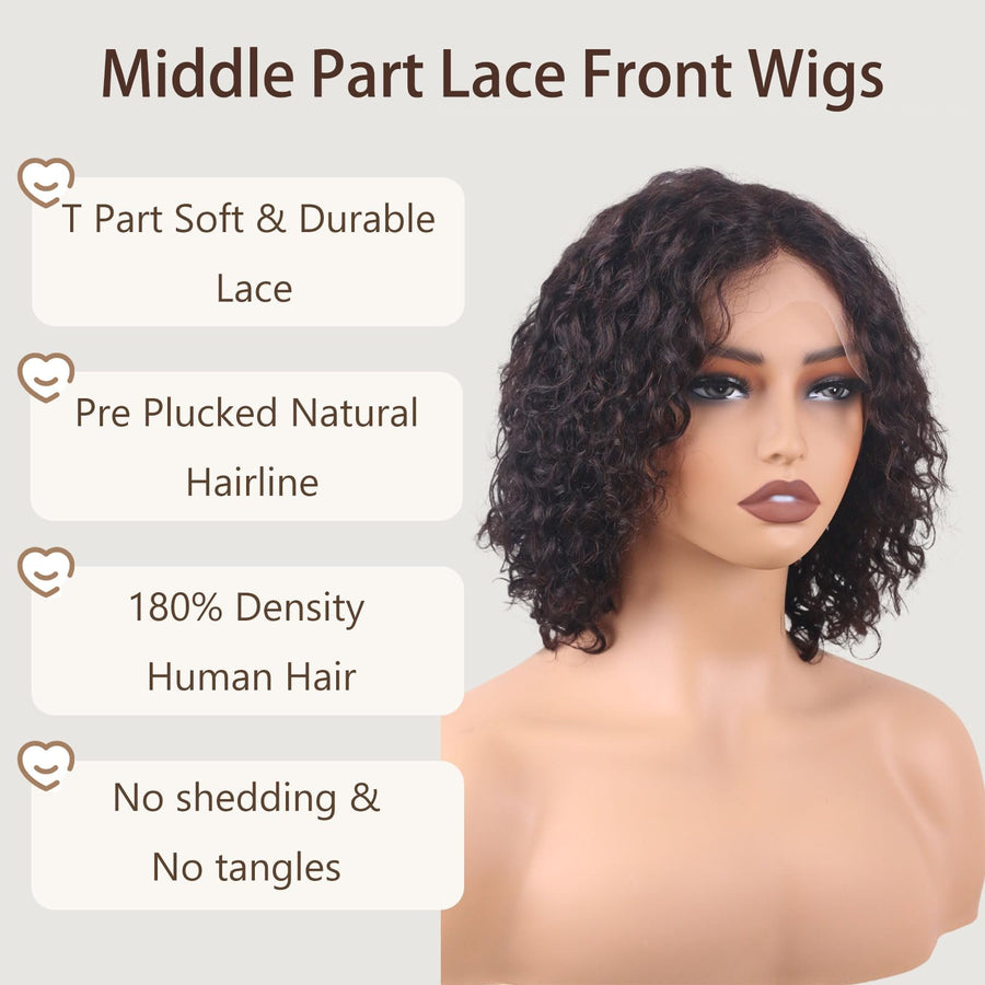 ManeMajesty Deep Curly 13x4 T Part Lace Front Glueless Human Hair Wig - FT-2211 - B0CC57CKSX