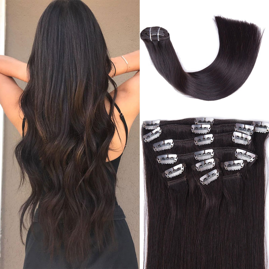 ManeMajesty Straight Clip-In Human Hair Extensions - 14 #2-Espresso - B0CJL29GQH