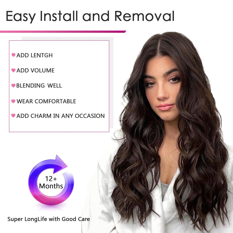 ManeMajesty Straight Clip-In Human Hair Extensions - 14 #2-Espresso - B0CJL29GQH
