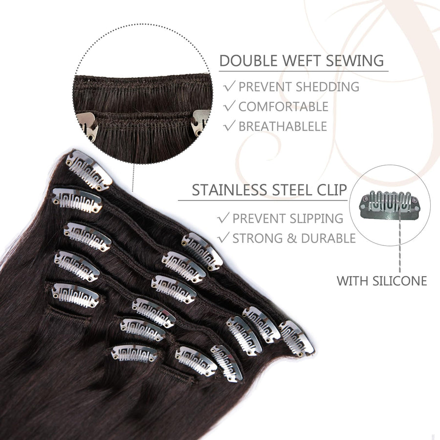 ManeMajesty Straight Clip-In Human Hair Extensions - 14 #2-Espresso - B0CJL29GQH