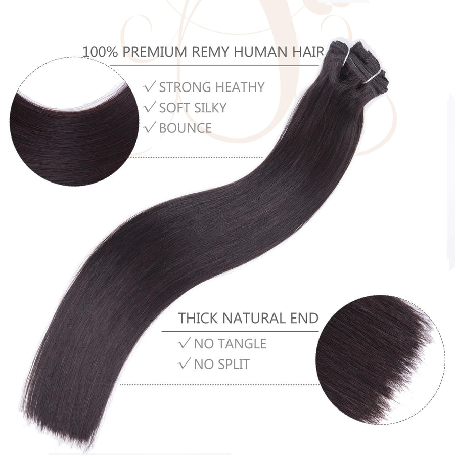 ManeMajesty Straight Clip-In Human Hair Extensions - 14 #2-Espresso - B0CJL29GQH