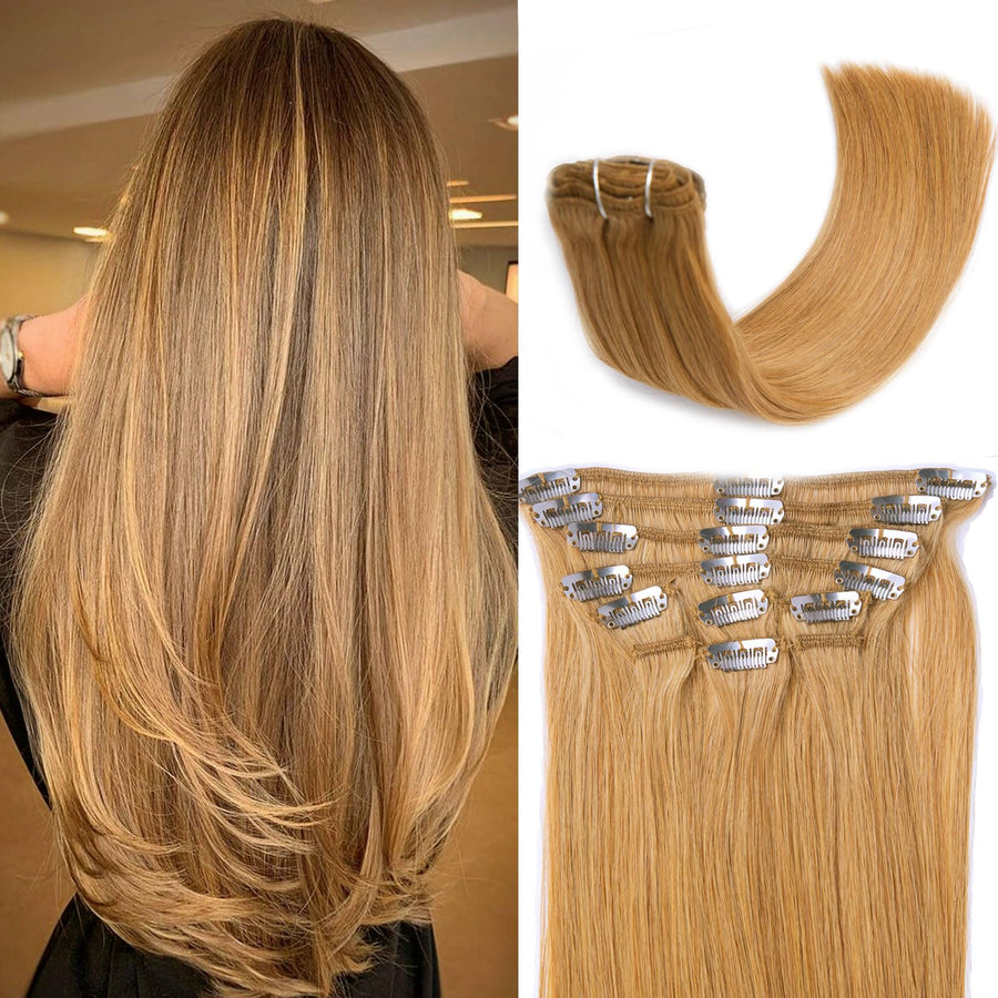 ManeMajesty Straight Clip-In Human Hair Extensions - 14 #270-Caramel - B0CJLZSHLW