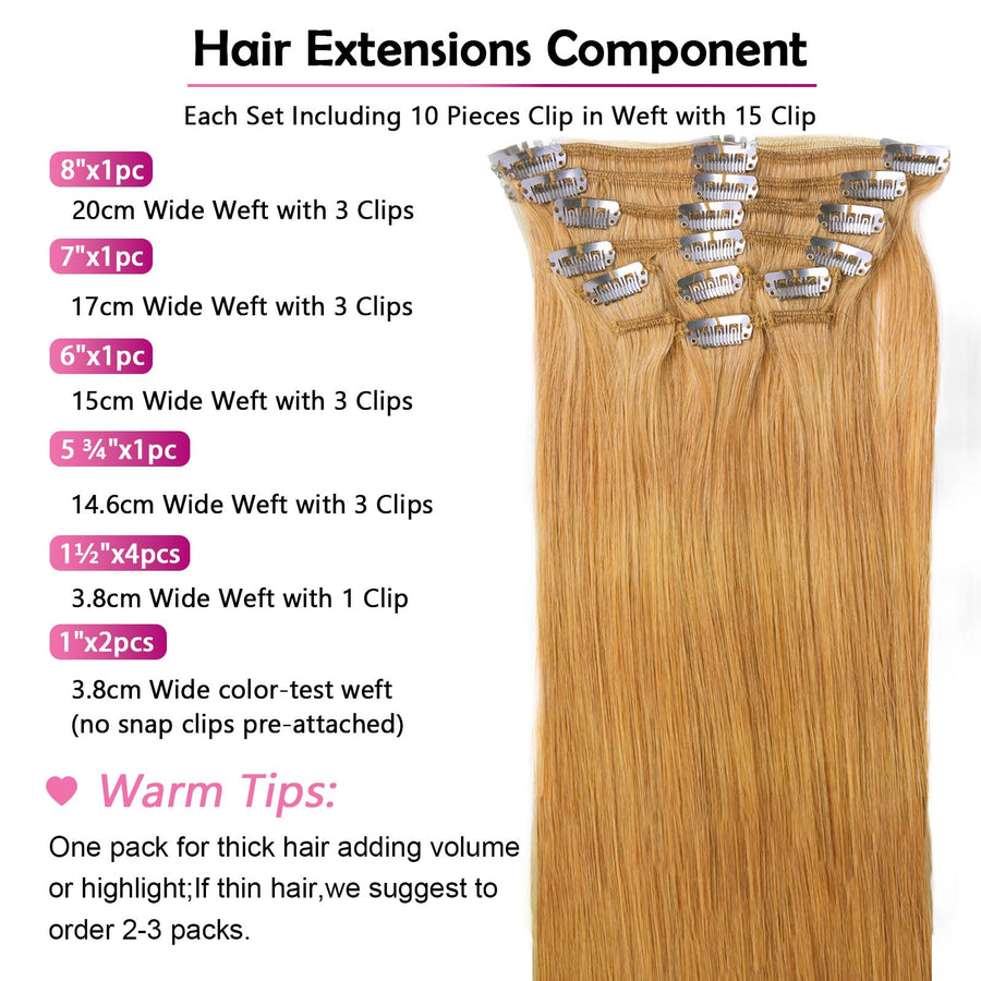 ManeMajesty Straight Clip-In Human Hair Extensions - 14 #270-Caramel - B0CJLZSHLW