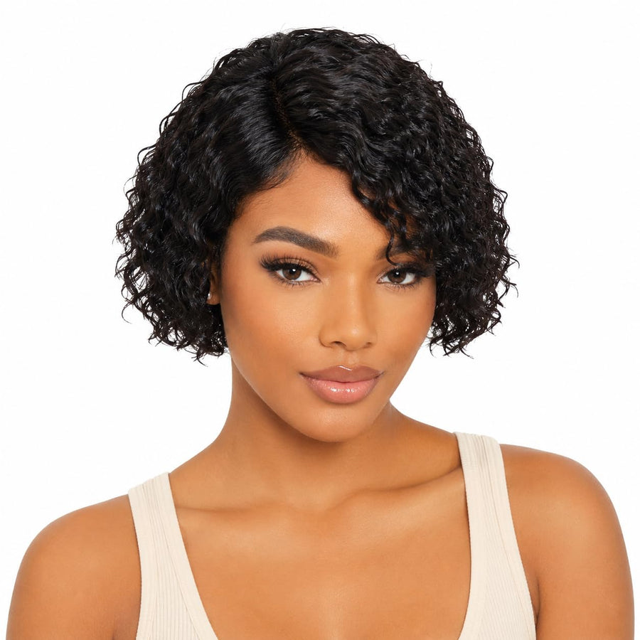 ManeMajesty Curly Lace Front Bob Glueless Wear and Go Human Hair Wig - FT-2083A-S - B0CKSBD775