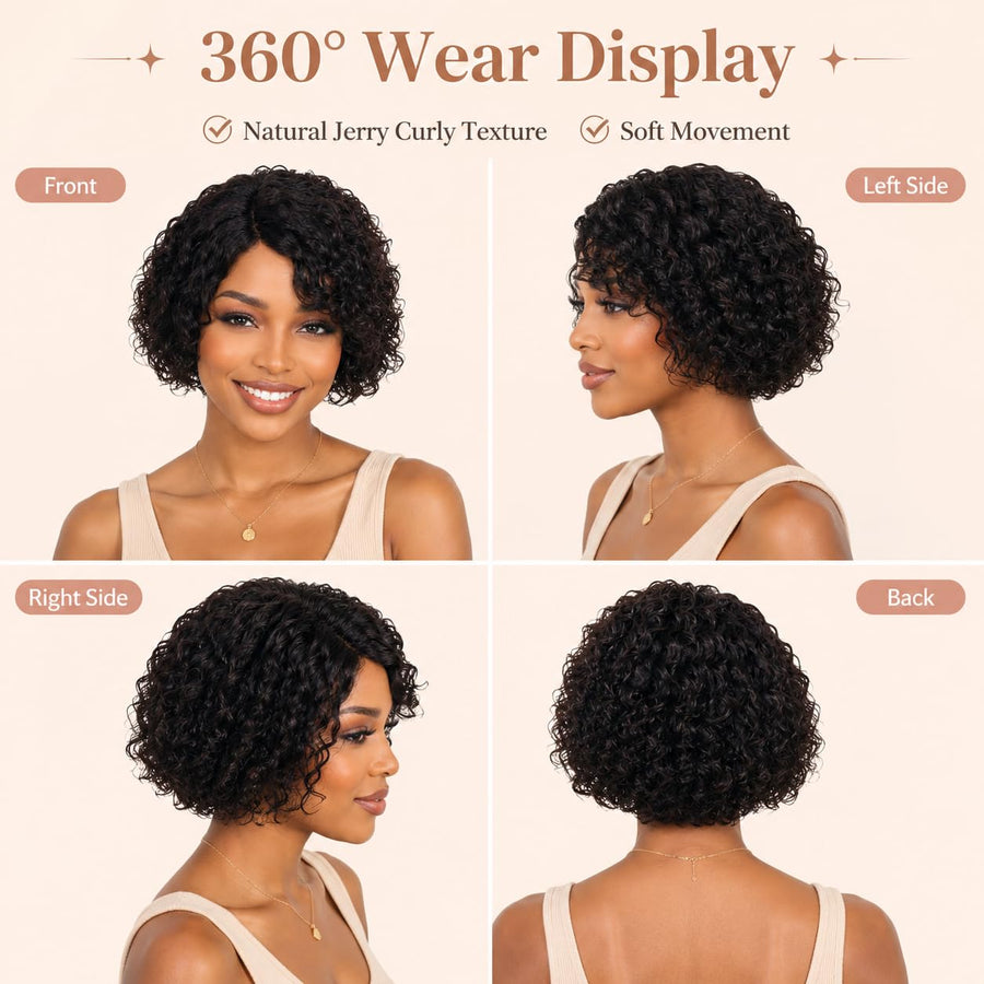 ManeMajesty Curly Lace Front Bob Glueless Wear and Go Human Hair Wig - FT-2083A-S - B0CKSBD775