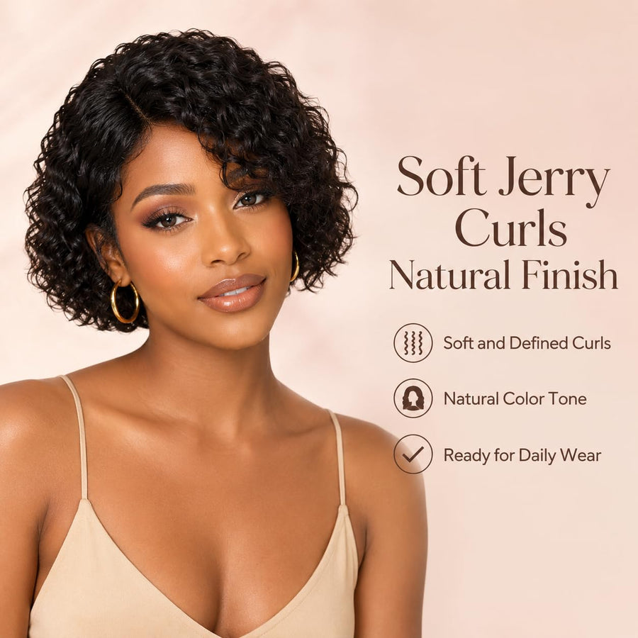 ManeMajesty Curly Lace Front Bob Glueless Wear and Go Human Hair Wig - FT-2083A-S - B0CKSBD775