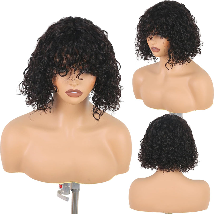 ManeMajesty Curly 3x1 HD Lace Bob With Bangs Glueless Wear and Go Human Hair Wig - FT-2510S - B0CLDJL1HJ