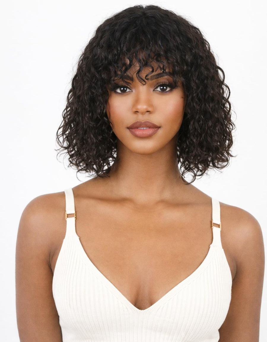 ManeMajesty Curly 3x1 HD Lace Bob With Bangs Glueless Wear and Go Human Hair Wig - FT-2510 - B0CLDJLW81