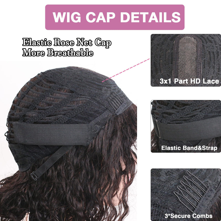 ManeMajesty Curly 3x1 HD Lace Bob With Bangs Glueless Wear and Go Human Hair Wig - FT-2510 - B0CLDJLW81