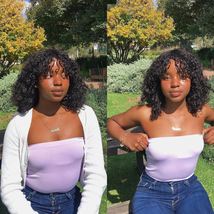 ManeMajesty Curly 3x1 HD Lace Bob With Bangs Glueless Wear and Go Human Hair Wig - FT-2510 - B0CLDJLW81