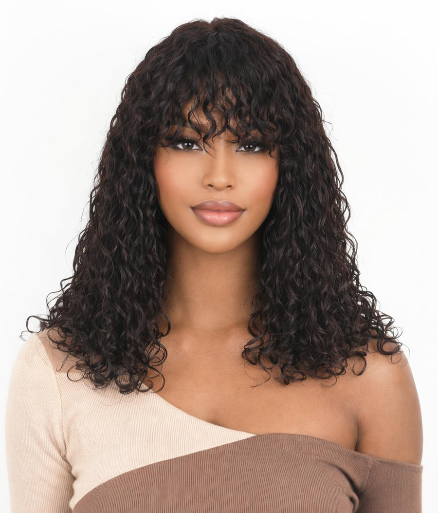 ManeMajesty Curly 3x1 HD Lace Bob With Bangs Glueless Wear and Go Human Hair Wig - FT-2510B - B0CLDK5KCX
