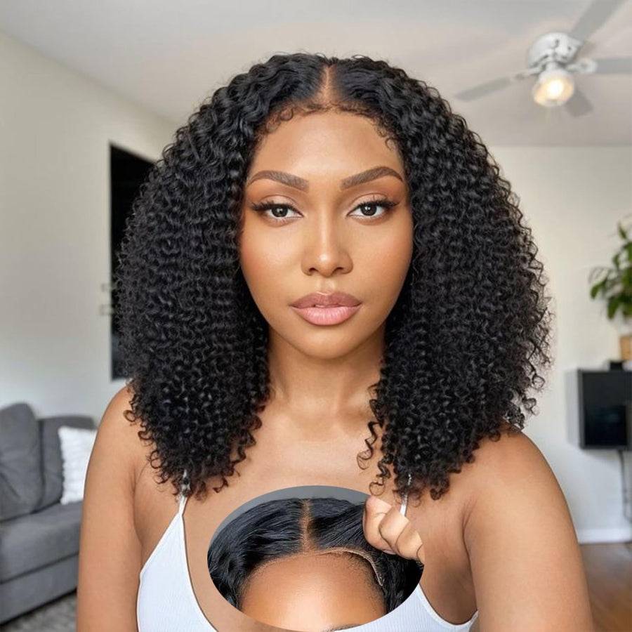 ManeMajesty 16 Inch Kinky Curly 13x6 Lace Front Glueless Wear and Go Human Hair Wig - FT-2082C-1 - B0CLJ9QDSZ