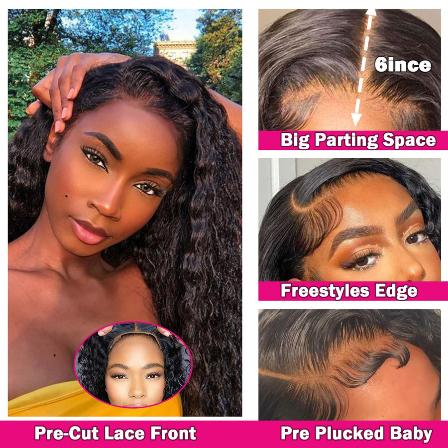 ManeMajesty 16 Inch Kinky Curly 13x6 Lace Front Glueless Wear and Go Human Hair Wig - FT-2082C-1 - B0CLJ9QDSZ
