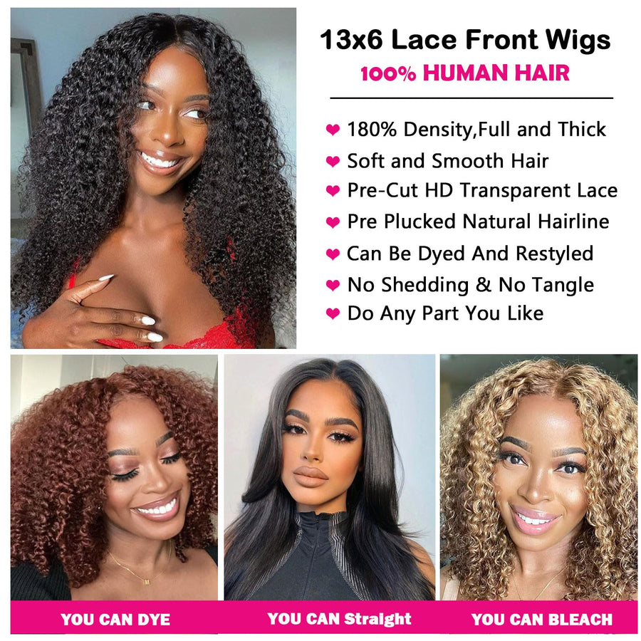 ManeMajesty 16 Inch Kinky Curly 13x6 Lace Front Glueless Wear and Go Human Hair Wig - FT-2082C-1 - B0CLJ9QDSZ