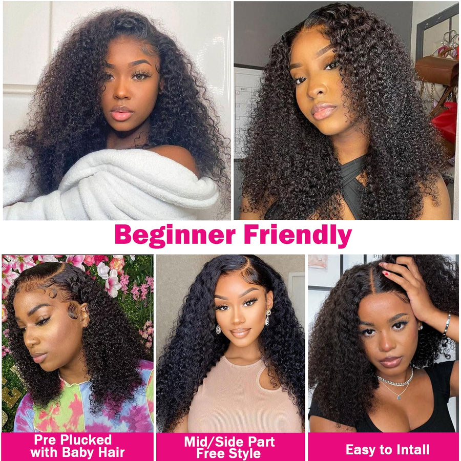 ManeMajesty 16 Inch Kinky Curly 13x6 Lace Front Glueless Wear and Go Human Hair Wig - FT-2082C-1 - B0CLJ9QDSZ