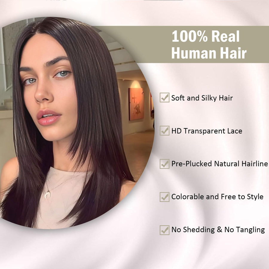 ManeMajesty 16 Inch Straight 13x6 Lace Front Glueless Wear and Go Human Hair Wig - FT-2076C-1 - B0CLJBF3YC