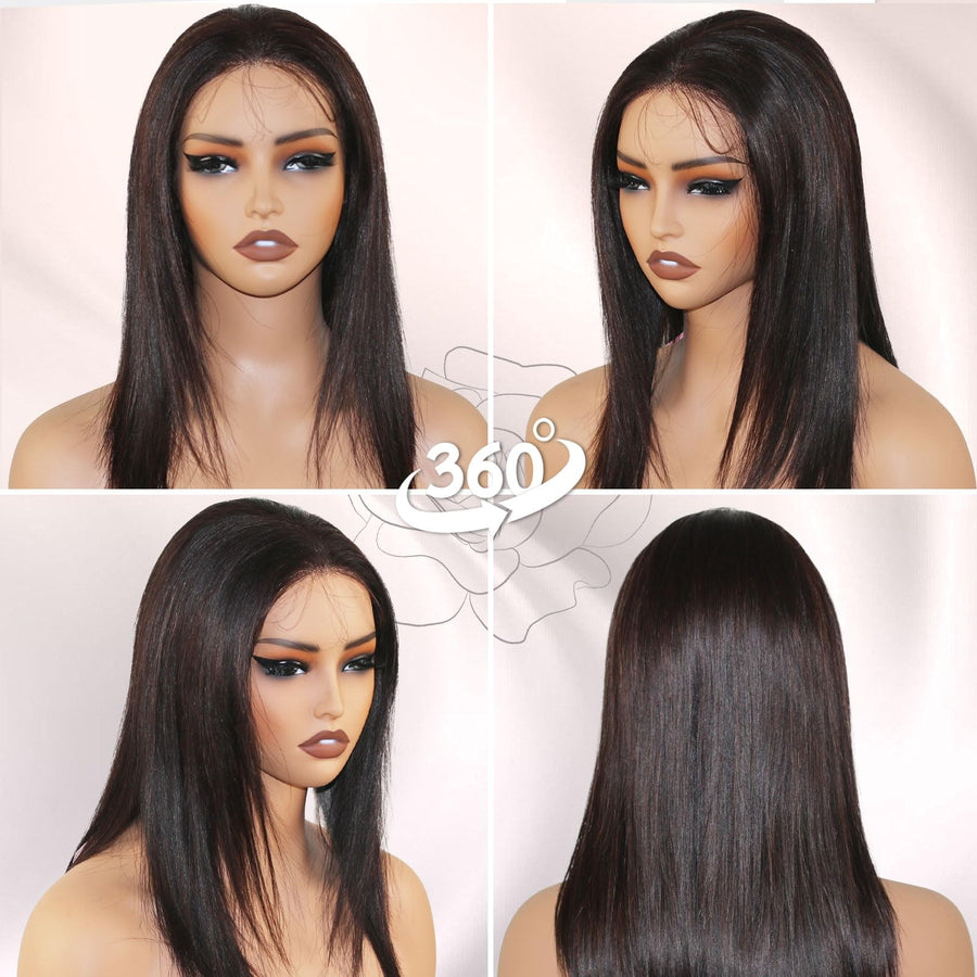 ManeMajesty 16 Inch Straight 13x6 Lace Front Glueless Wear and Go Human Hair Wig - FT-2076C-1 - B0CLJBF3YC