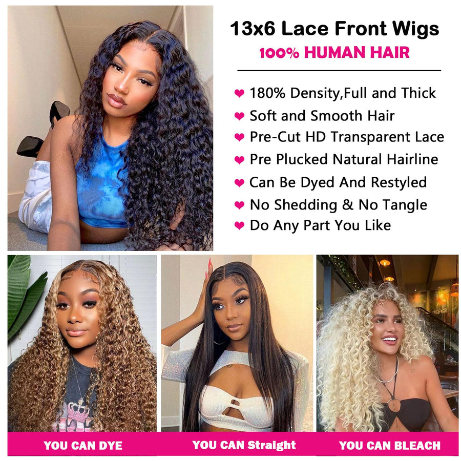 ManeMajesty 16 Inch Deep Wave 13x6 Lace Front Glueless Wear and Go Human Hair Wig - FT-2077C-1 - B0CLJBJMHT