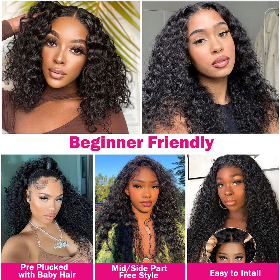 ManeMajesty 16 Inch Deep Wave 13x6 Lace Front Glueless Wear and Go Human Hair Wig - FT-2077C-1 - B0CLJBJMHT