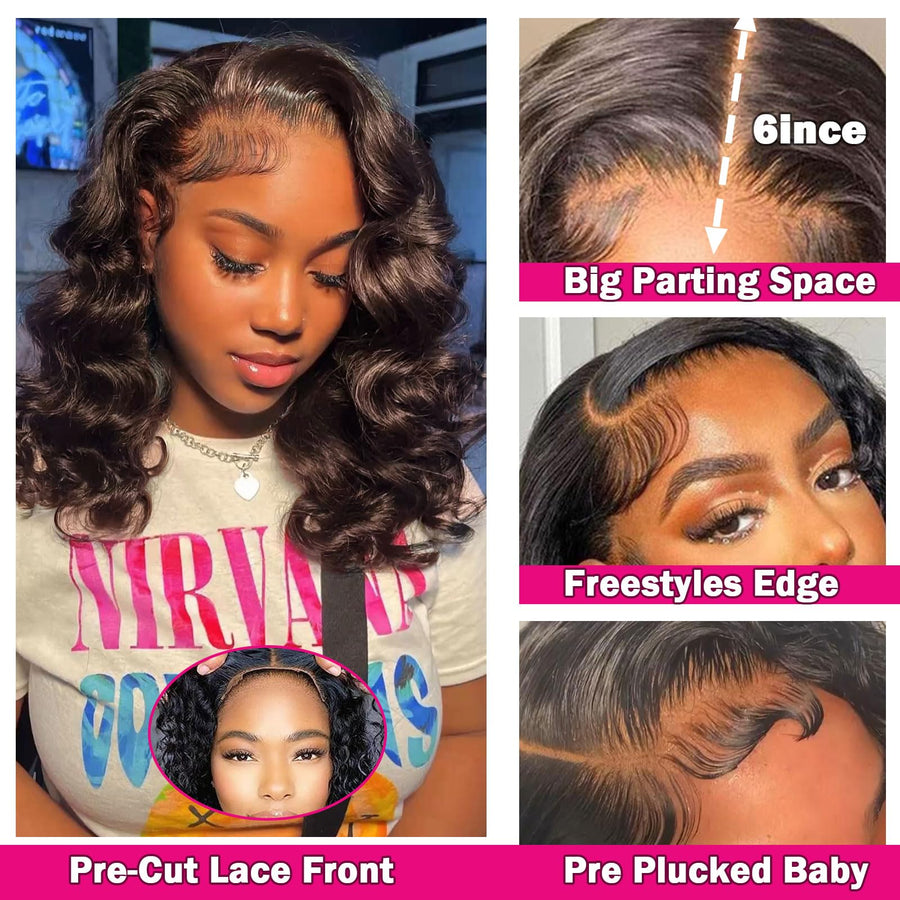 ManeMajesty 16 Inch Body Wave 13x6 Lace Front Glueless Wear and Go Human Hair Wig - FT-2079-C-1 - B0CLJBQV6N