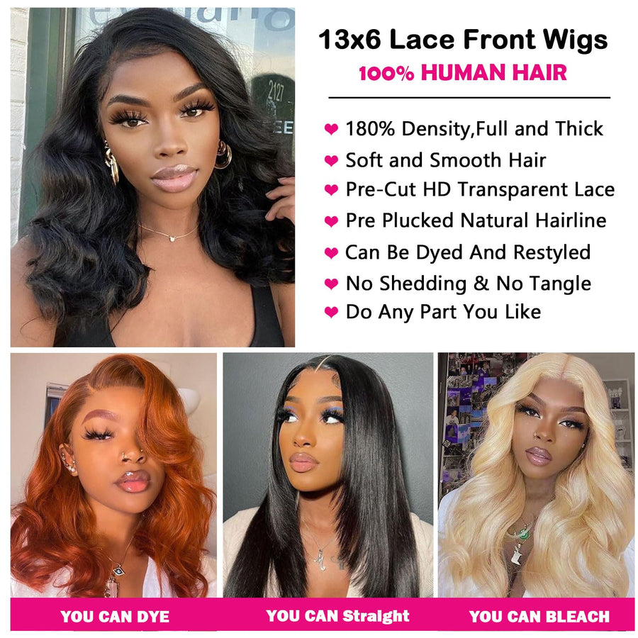 ManeMajesty 16 Inch Body Wave 13x6 Lace Front Glueless Wear and Go Human Hair Wig - FT-2079-C-1 - B0CLJBQV6N