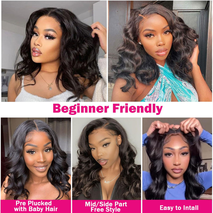 ManeMajesty 16 Inch Body Wave 13x6 Lace Front Glueless Wear and Go Human Hair Wig - FT-2079-C-1 - B0CLJBQV6N
