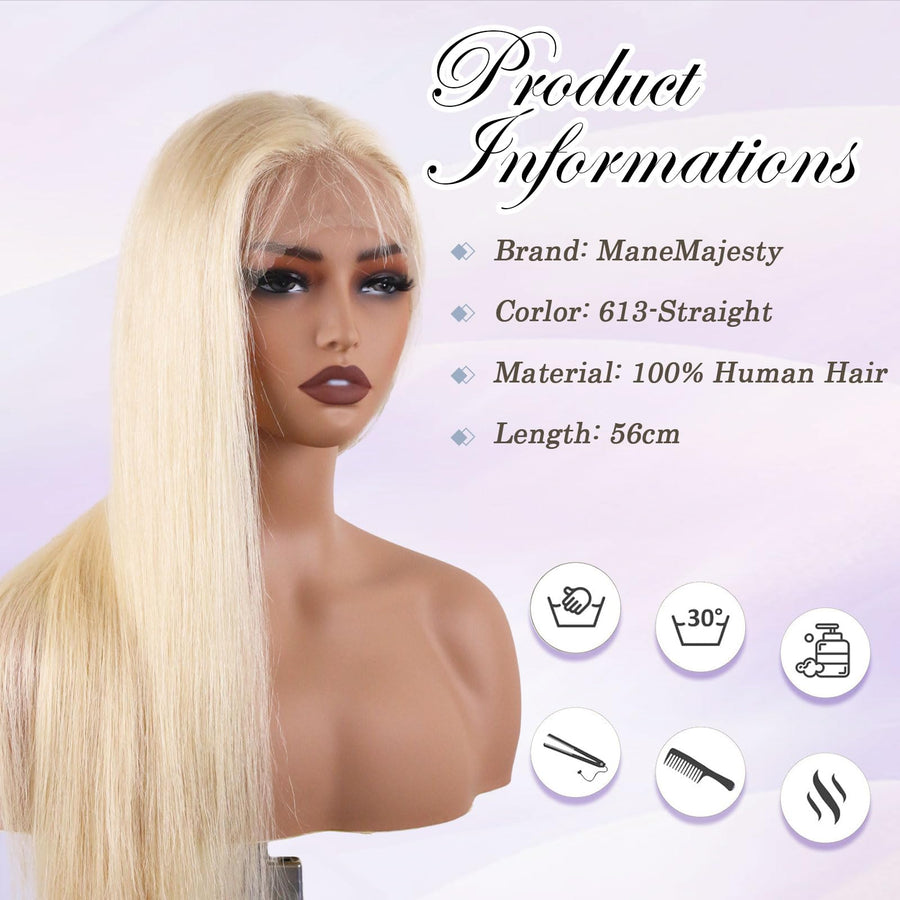 ManeMajesty Straight 13x4 Lace Front Glueless Human Hair Wig - FT-2308D-613 - B0CLKYR3LJ