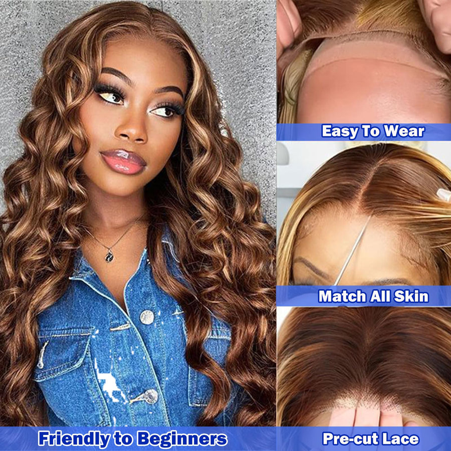 ManeMajesty Body Wave T Part Lace Front Glueless Wear and Go Human Hair Wig - FT-2213-FS4/27 - B0CMWLQFPY