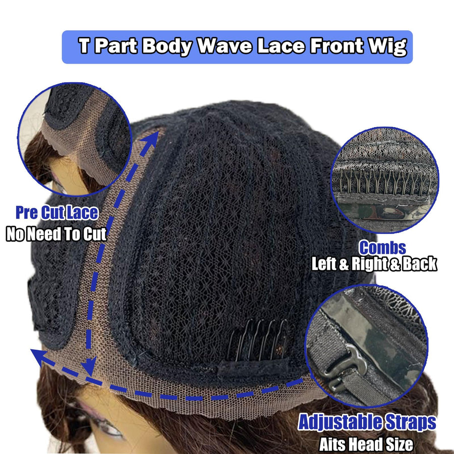 ManeMajesty Body Wave T Part Lace Front Glueless Wear and Go Human Hair Wig - FT-2213-FS1B/30 - B0CMWN9BN7
