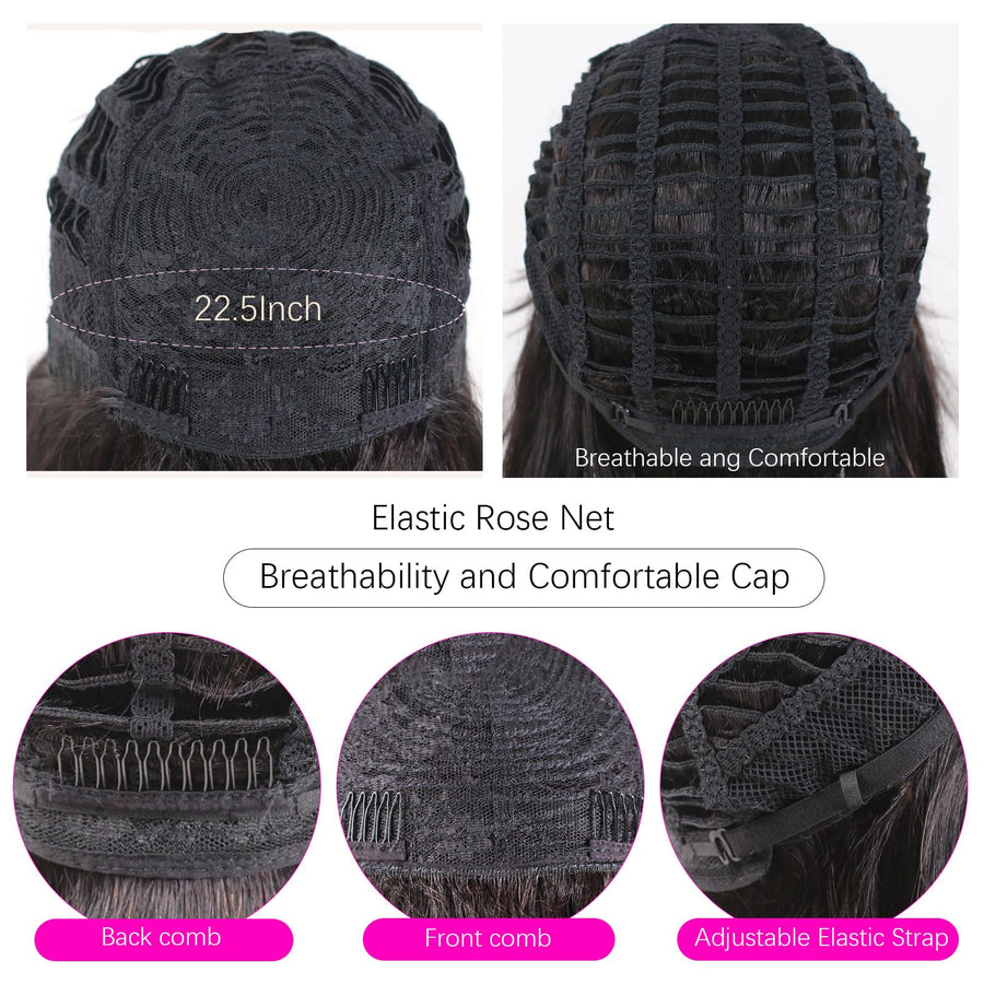 ManeMajesty 15 Inch Yaki Straight Lace Front Bob With Bangs Glueless Human Hair Wig - FT-2167M FS1B/30 - B0CXSNFT5Z
