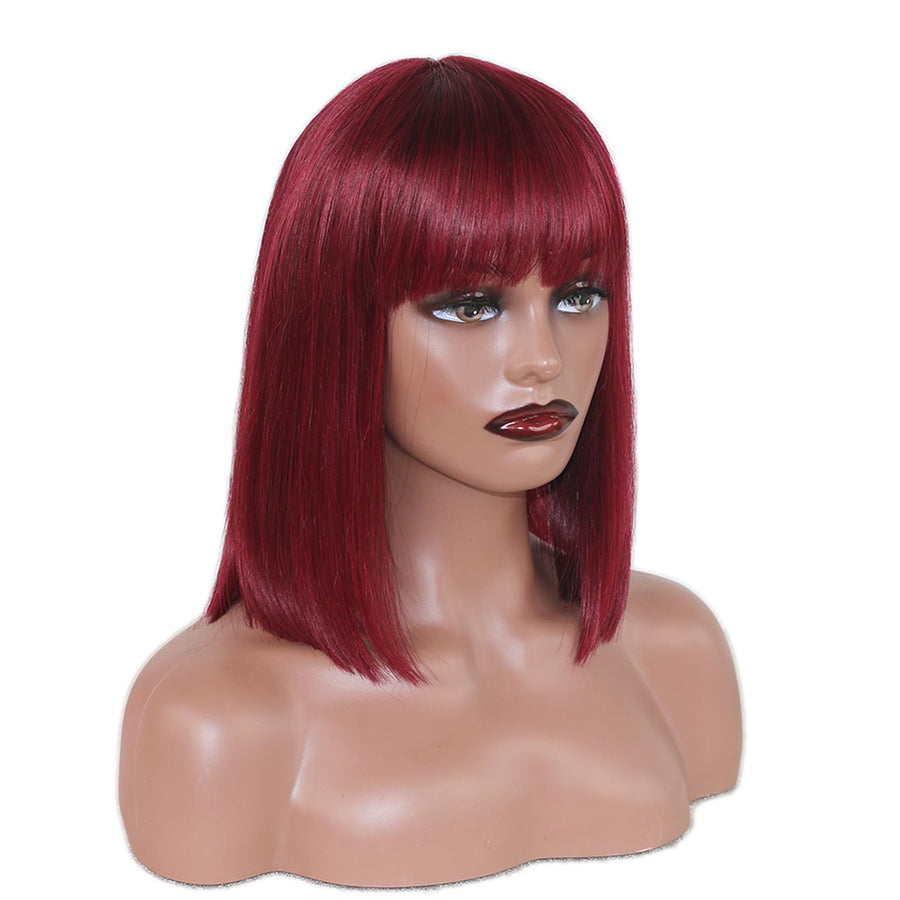 ManeMajesty 14 Inch Straight Lace Front Bob With Bangs Glueless Human Hair Wig - FT-1280M 99J - B0CYBFYWST