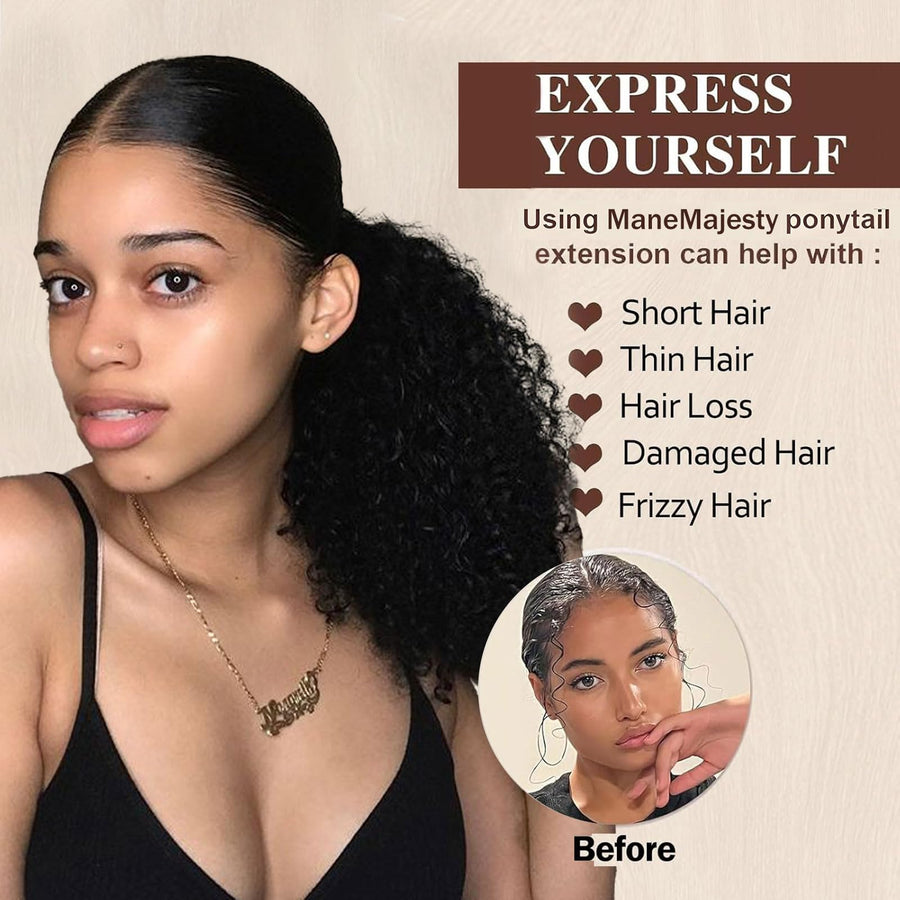 ManeMajesty Kinky Curly Drawstring Ponytail Extension - FT-2187 - B0D7ZXGN27