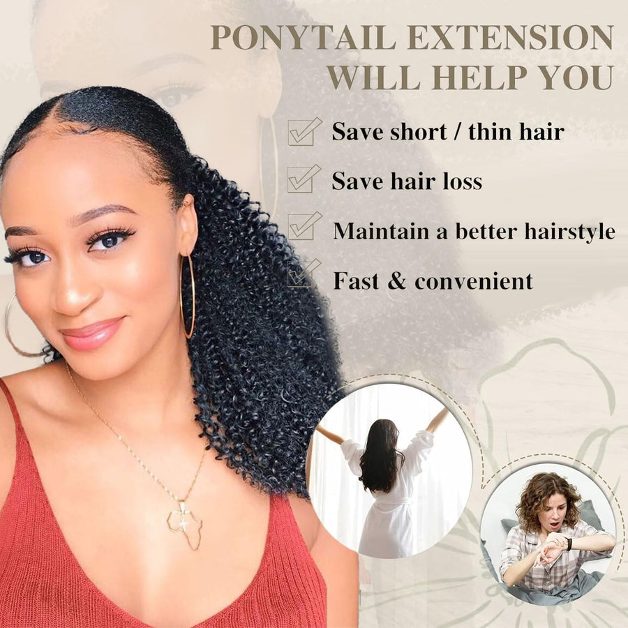 ManeMajesty Kinky Curly Drawstring Ponytail Extension - FT-2187 - B0D7ZXGN27