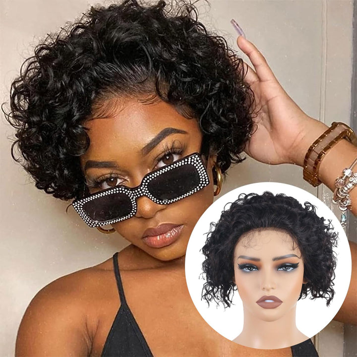 ManeMajesty Curly 13x5 Lace Front Bob Pixie Cut Glueless Human Hair Wig