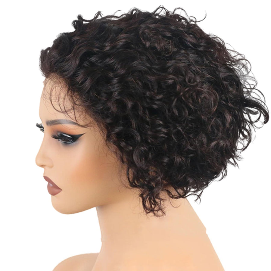 ManeMajesty Curly 13x5 Lace Front Bob Pixie Cut Glueless Human Hair Wig - FT- 2116 - B0D87B6CWY