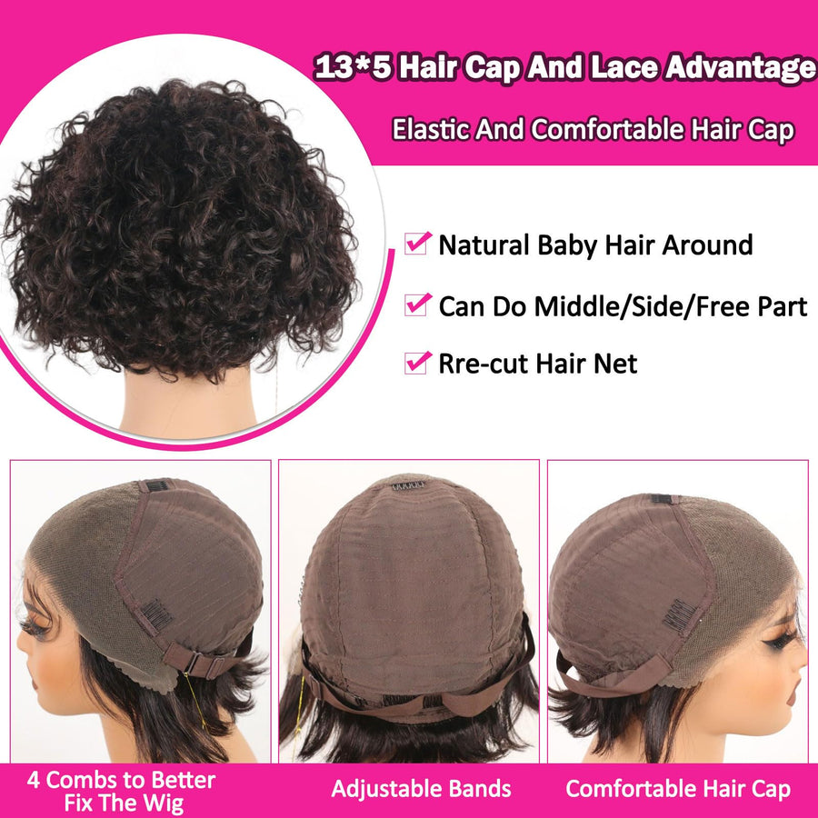 ManeMajesty Curly 13x5 Lace Front Bob Pixie Cut Glueless Human Hair Wig - FT- 2116 - B0D87B6CWY