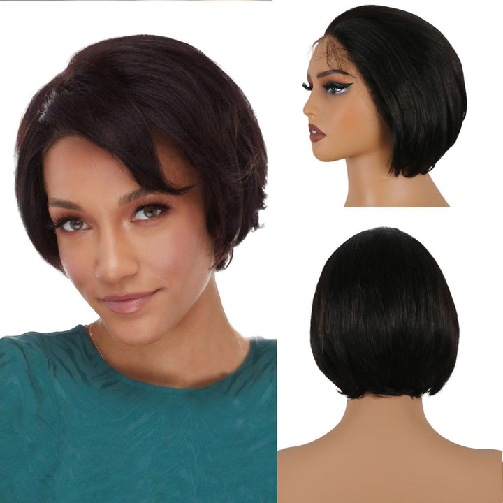 ManeMajesty 6 Inch Straight 13x5 Lace Front Bob Pixie Cut Glueless Human Hair Wig