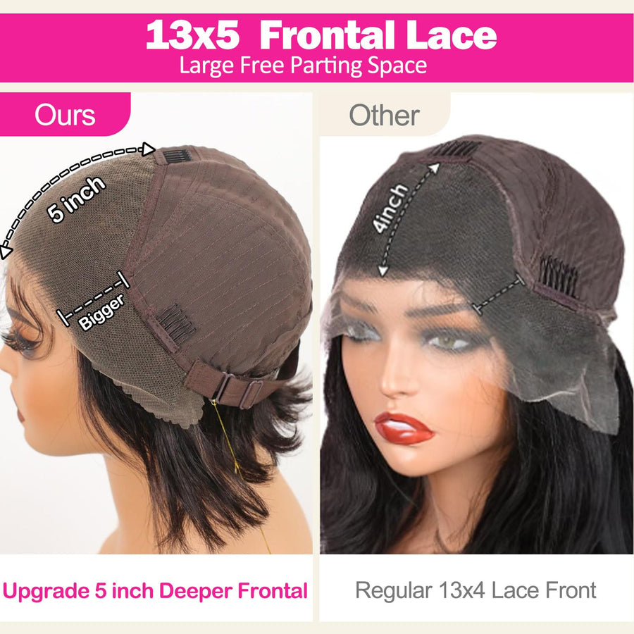 ManeMajesty 6 Inch Straight 13x5 Lace Front Bob Pixie Cut Glueless Human Hair Wig - FT- 2114 - B0D87BHJV8