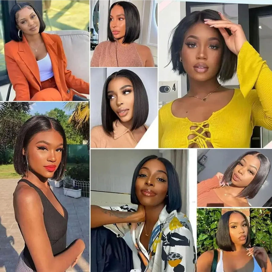ManeMajesty 6 Inch Straight 13x5 Lace Front Bob Pixie Cut Glueless Human Hair Wig - FT- 2114 - B0D87BHJV8