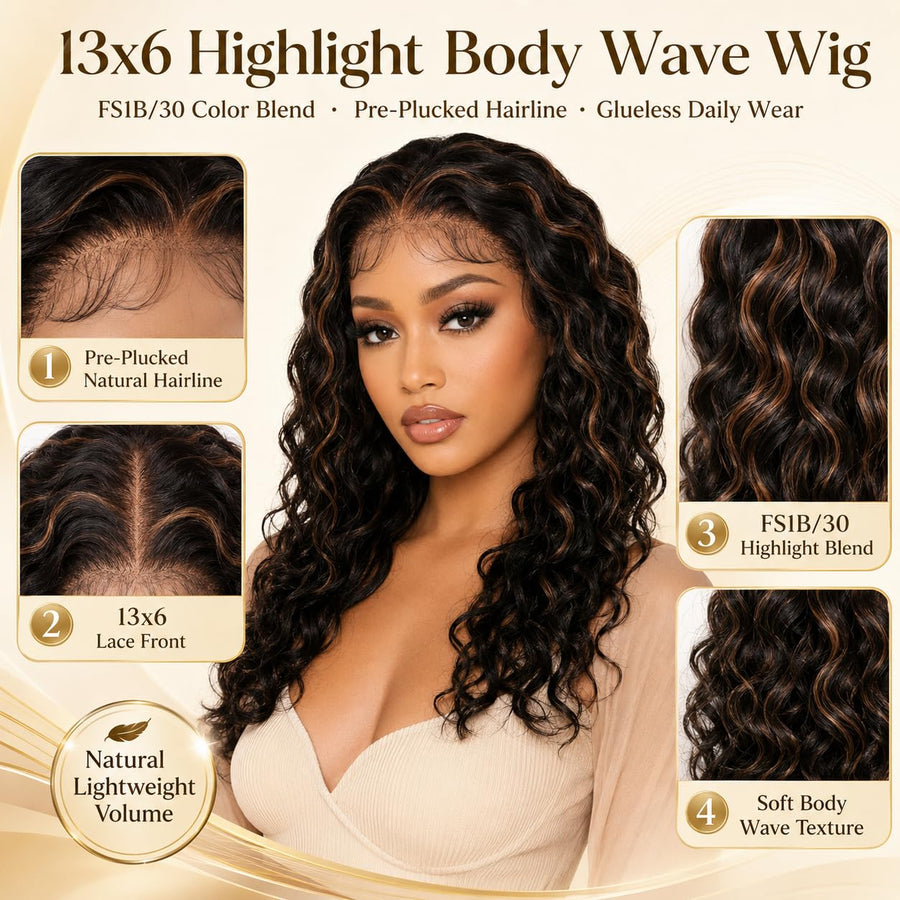 ManeMajesty Body Wave 13x6 Lace Front Glueless Human Hair Wig - FT-2072A - B0D8BHYJN4