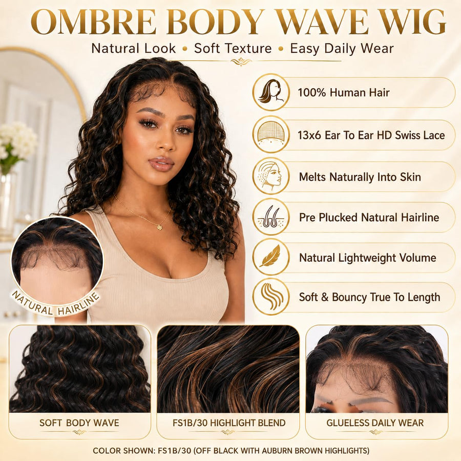 ManeMajesty Body Wave 13x6 Lace Front Glueless Human Hair Wig - FT-2072A - B0D8BHYJN4