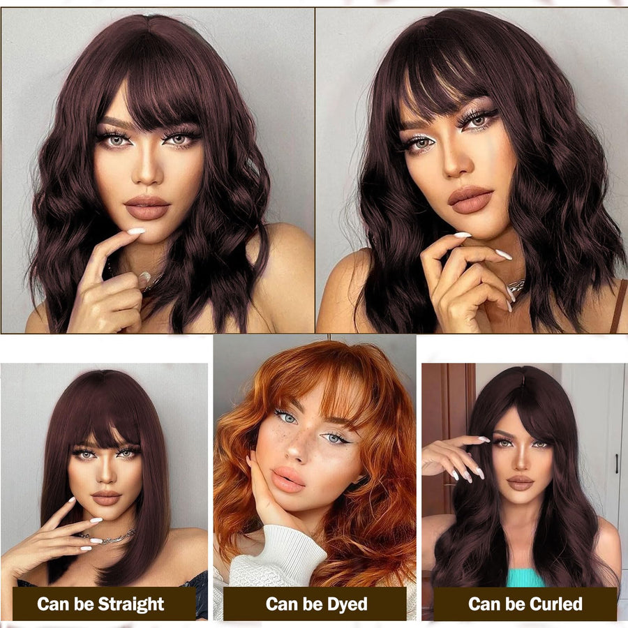 ManeMajesty 12 Inch Body Wave Bob With Bangs Human Hair Wig - FT-1272C-NB - B0DB6YPY1Z