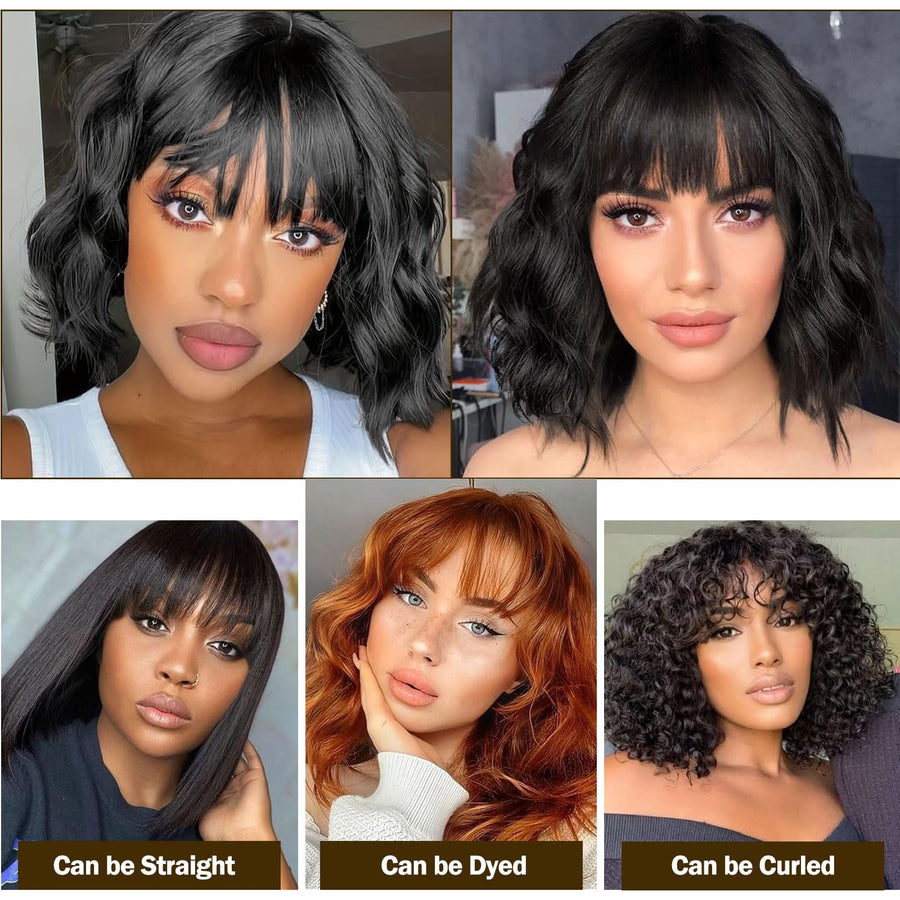 ManeMajesty 10 Inch Body Wave Bob With Bangs Human Hair Wig - FT-1339B-NA - B0DB7BB287