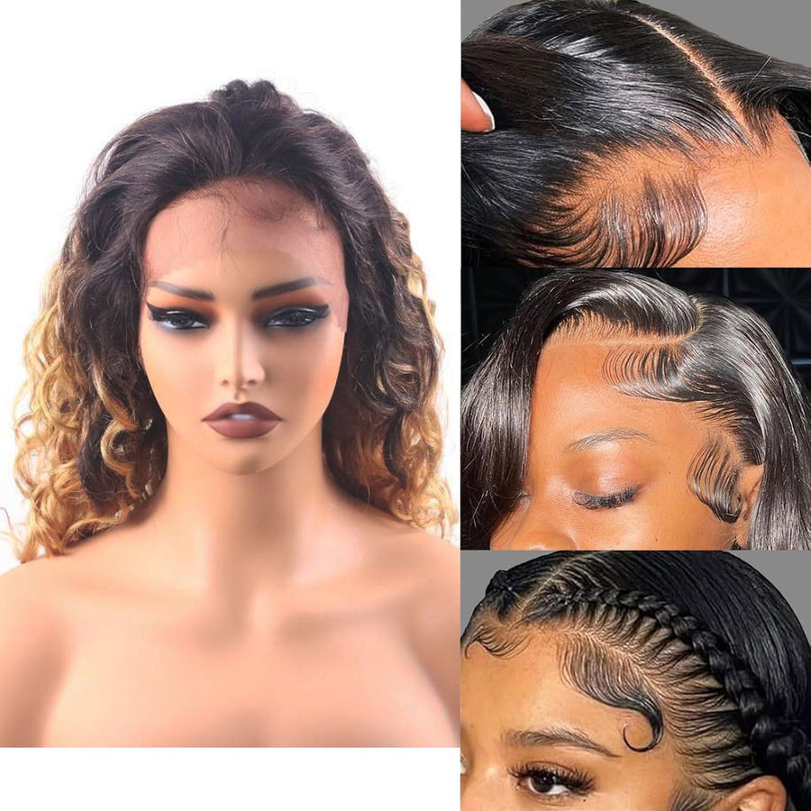 ManeMajesty 18 Inch Body Wave Lace Front Human Hair Wig - FT-2091 TT1B/27 - B0DBKF24Z7