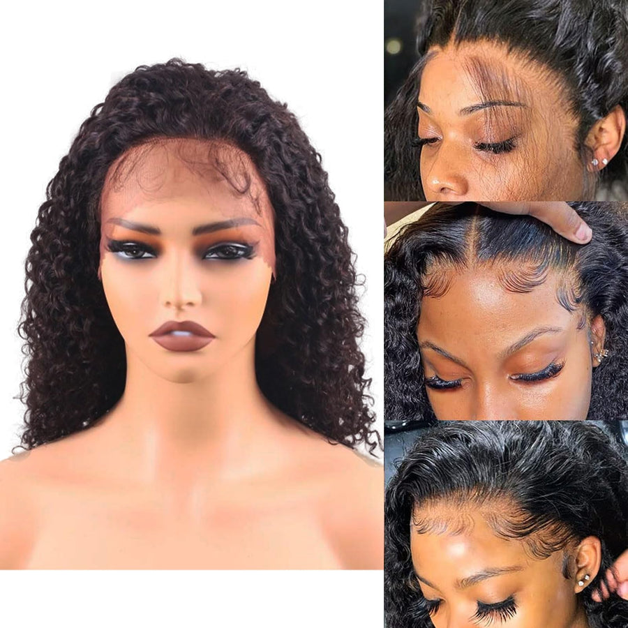 ManeMajesty 18 Inch Kinky Curly Lace Front Human Hair Wig - FT-2087 N - B0DBKF4RWY