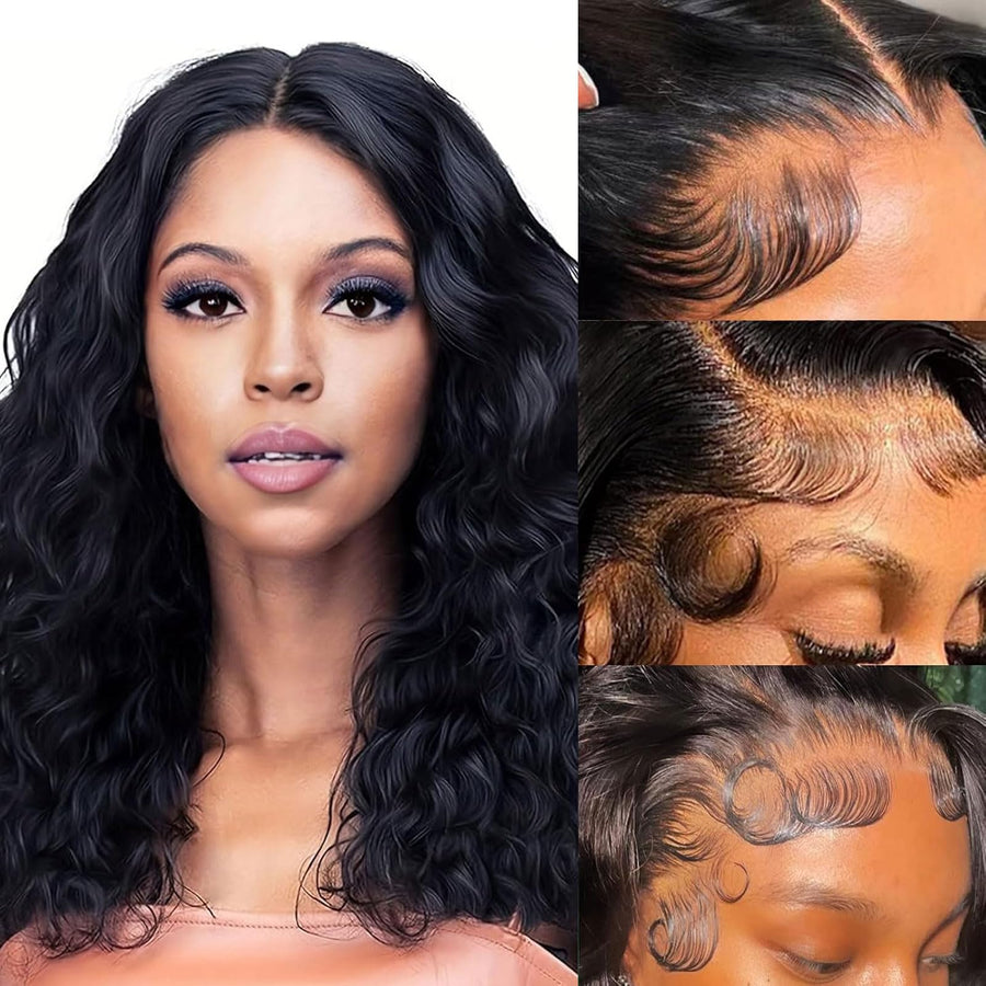 ManeMajesty 20 Inch Curly Wave Lace Front Human Hair Wig - FT-2086 #1B - B0DBKNLKWQ